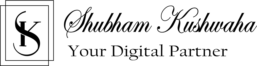 Showing Logo SK of Shubham Kushwaha, and Shubham Kushwaha Text in Bold Letter and Show Your Digital Partner.